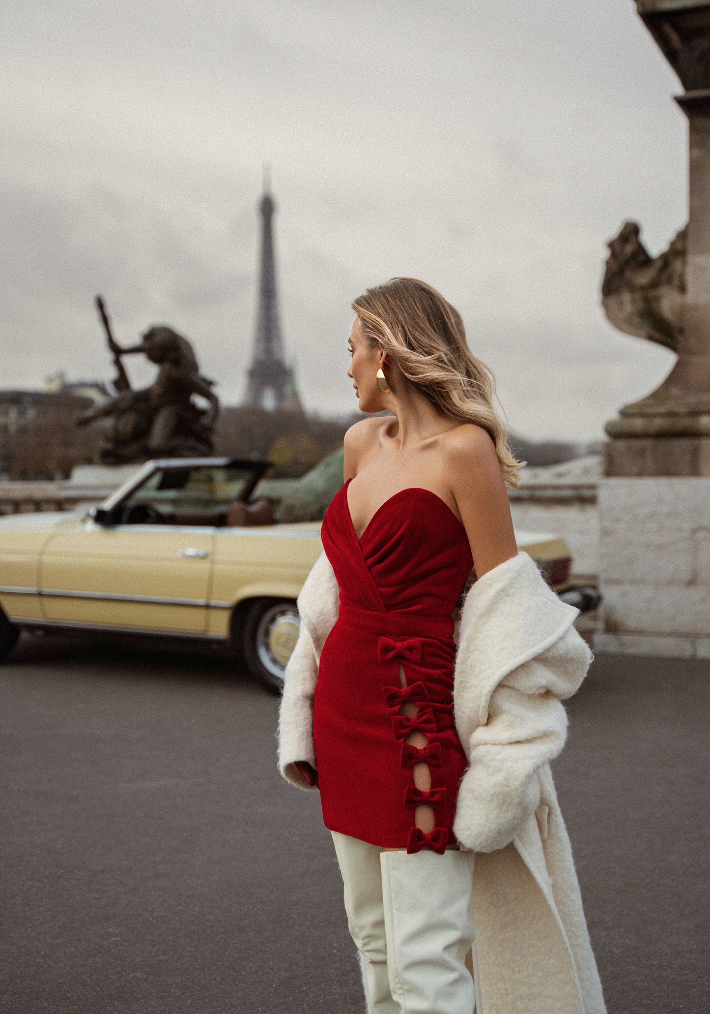 Red mini length velvet dress