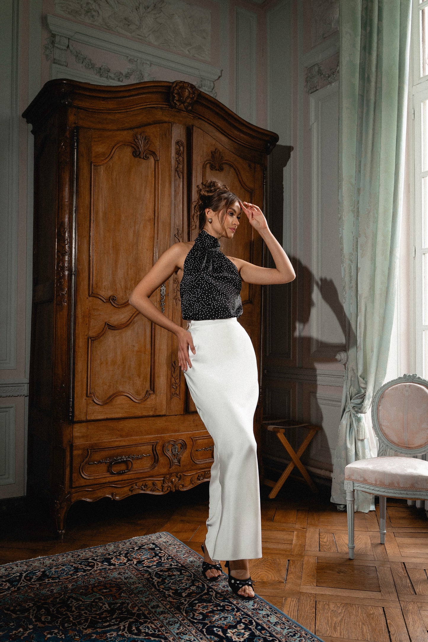 Satin maxi length skirt